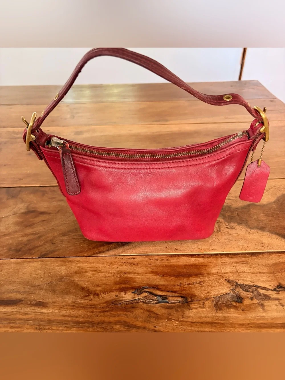 Vintage Coach Coach 9844 Demi Hobo Baguette Shoulder Bag Red Leather